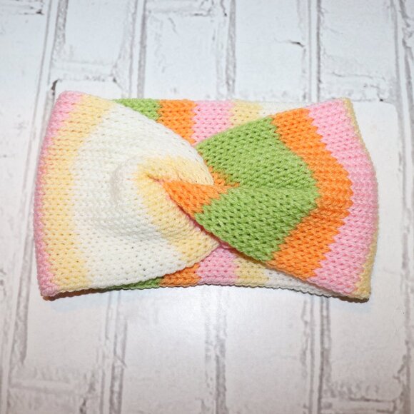 🧡💗💚 Twisted Knit Headband · Orange, Pink & Green · Handmade · One Size - Picture 1 of 4